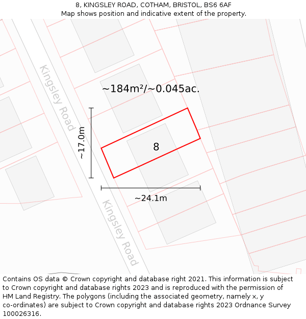 8, KINGSLEY ROAD, COTHAM, BRISTOL, BS6 6AF: Plot and title map