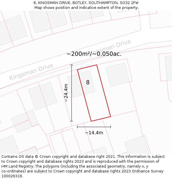 8, KINGSMAN DRIVE, BOTLEY, SOUTHAMPTON, SO32 2FW: Plot and title map