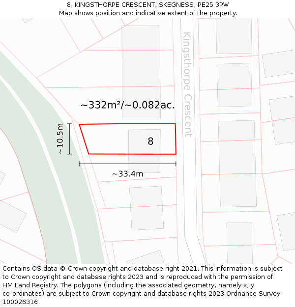 8, KINGSTHORPE CRESCENT, SKEGNESS, PE25 3PW: Plot and title map