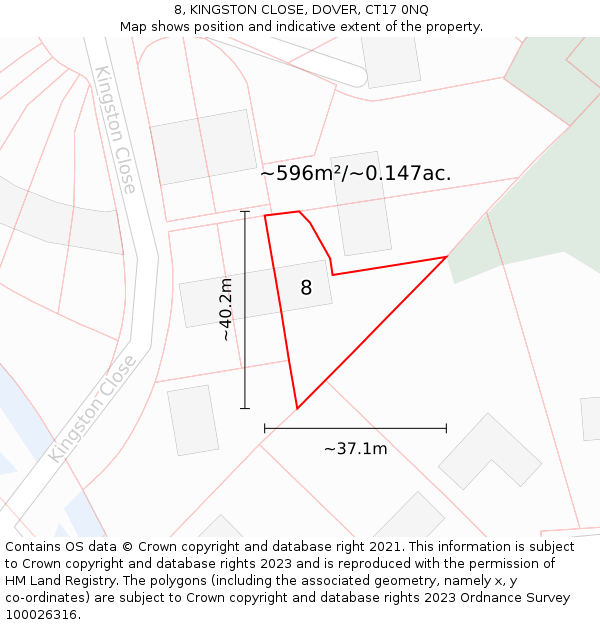 8, KINGSTON CLOSE, DOVER, CT17 0NQ: Plot and title map