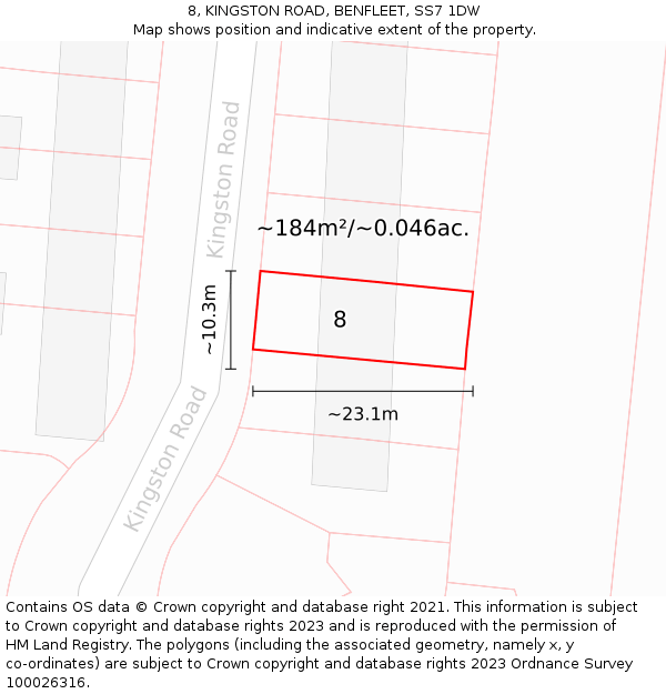 8, KINGSTON ROAD, BENFLEET, SS7 1DW: Plot and title map
