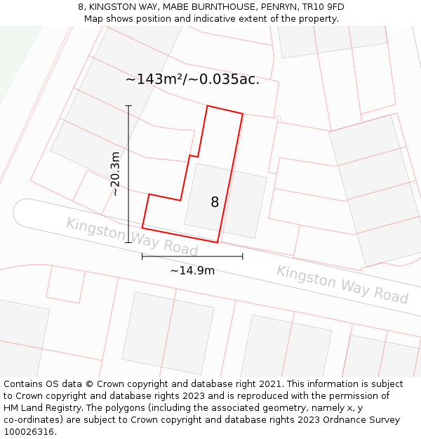 8, KINGSTON WAY, MABE BURNTHOUSE, PENRYN, TR10 9FD: Plot and title map