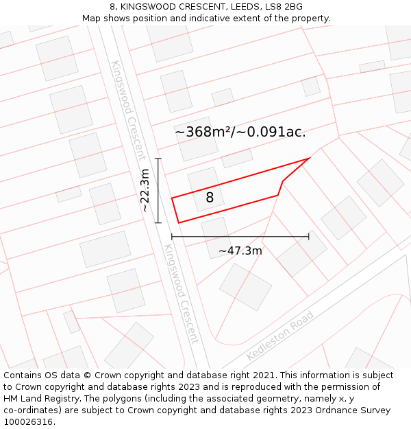 8, KINGSWOOD CRESCENT, LEEDS, LS8 2BG: Plot and title map