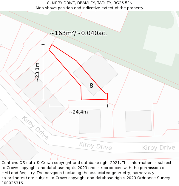 8, KIRBY DRIVE, BRAMLEY, TADLEY, RG26 5FN: Plot and title map