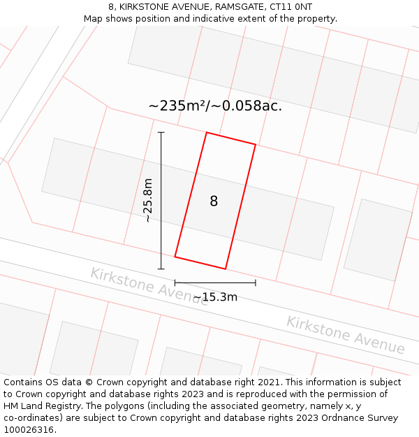 8, KIRKSTONE AVENUE, RAMSGATE, CT11 0NT: Plot and title map