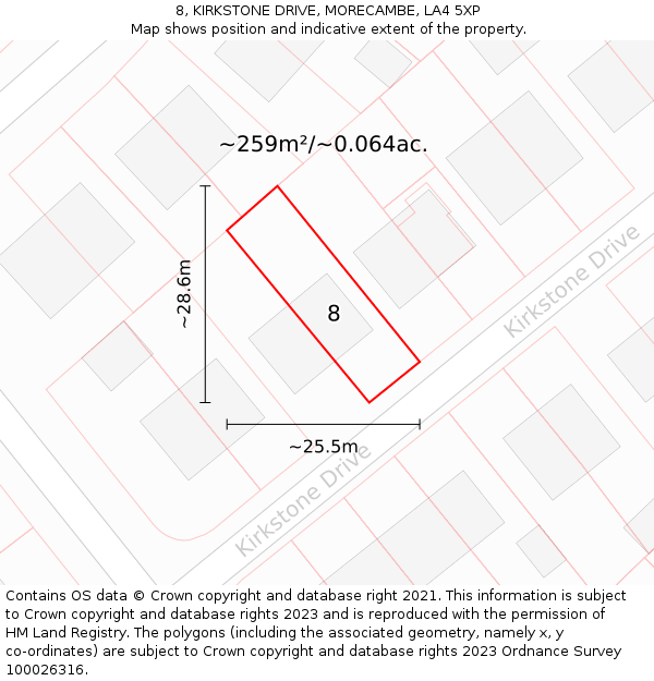 8, KIRKSTONE DRIVE, MORECAMBE, LA4 5XP: Plot and title map