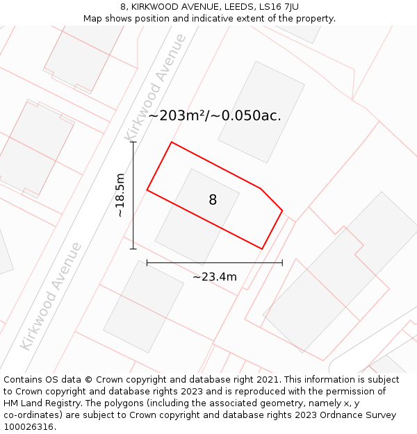 8, KIRKWOOD AVENUE, LEEDS, LS16 7JU: Plot and title map