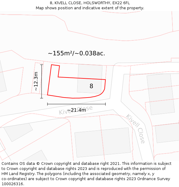 8, KIVELL CLOSE, HOLSWORTHY, EX22 6FL: Plot and title map