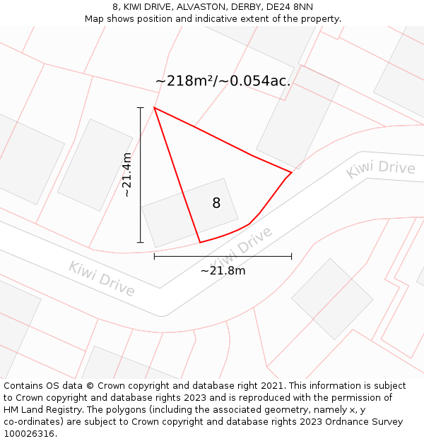 8, KIWI DRIVE, ALVASTON, DERBY, DE24 8NN: Plot and title map
