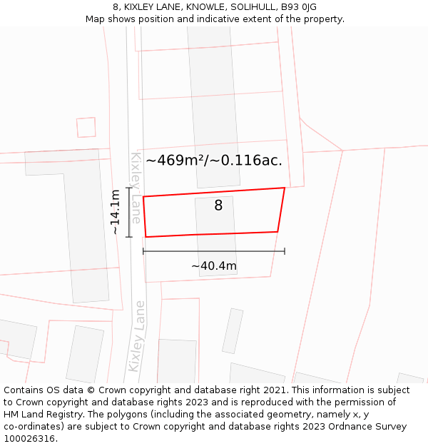8, KIXLEY LANE, KNOWLE, SOLIHULL, B93 0JG: Plot and title map