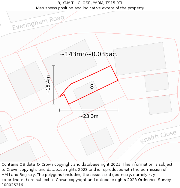 8, KNAITH CLOSE, YARM, TS15 9TL: Plot and title map