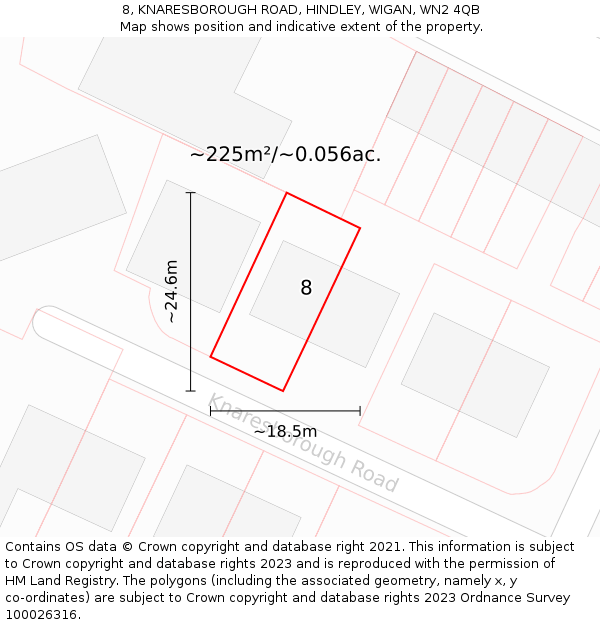 8, KNARESBOROUGH ROAD, HINDLEY, WIGAN, WN2 4QB: Plot and title map
