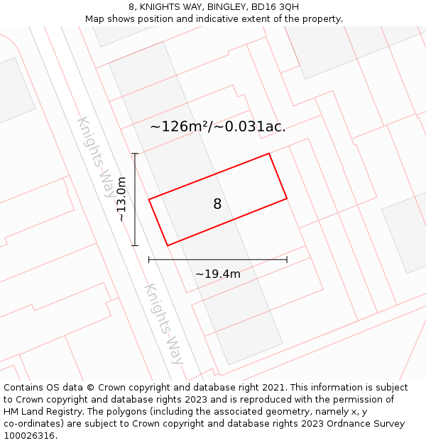 8, KNIGHTS WAY, BINGLEY, BD16 3QH: Plot and title map