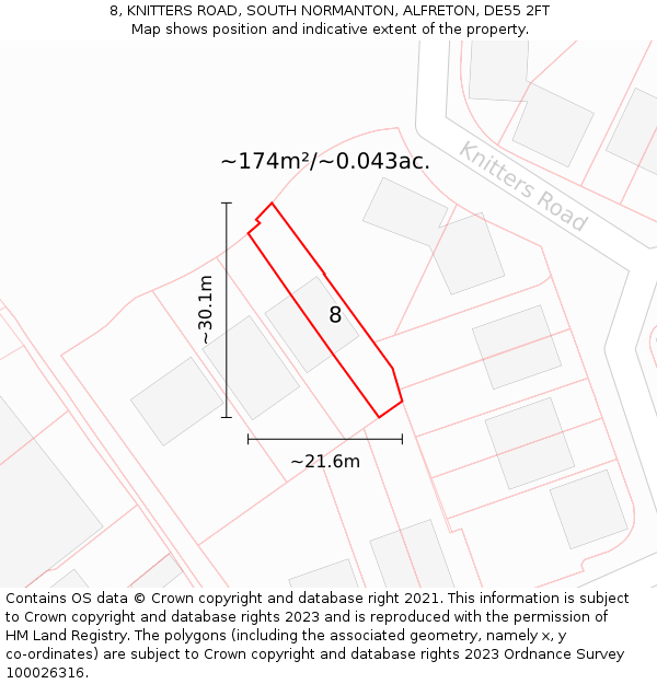 8, KNITTERS ROAD, SOUTH NORMANTON, ALFRETON, DE55 2FT: Plot and title map