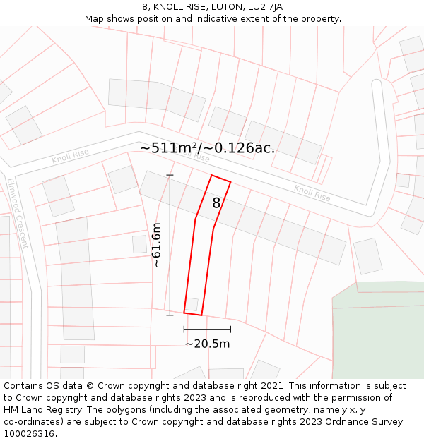 8, KNOLL RISE, LUTON, LU2 7JA: Plot and title map