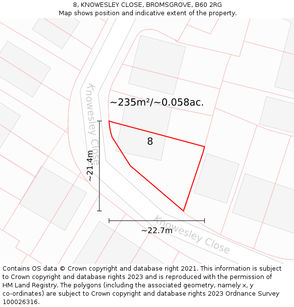 8, KNOWESLEY CLOSE, BROMSGROVE, B60 2RG: Plot and title map