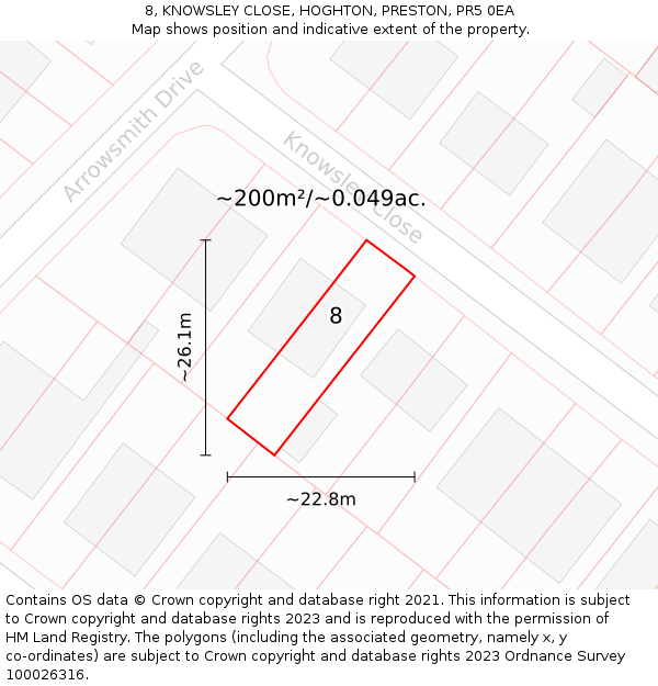 8, KNOWSLEY CLOSE, HOGHTON, PRESTON, PR5 0EA: Plot and title map