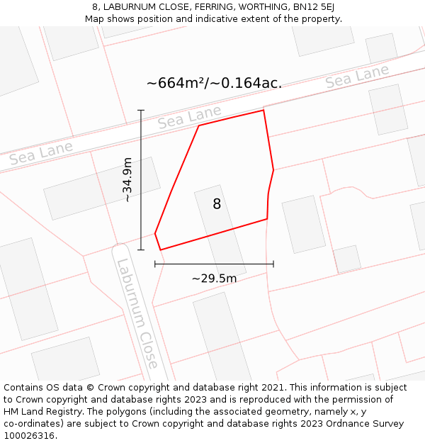 8, LABURNUM CLOSE, FERRING, WORTHING, BN12 5EJ: Plot and title map