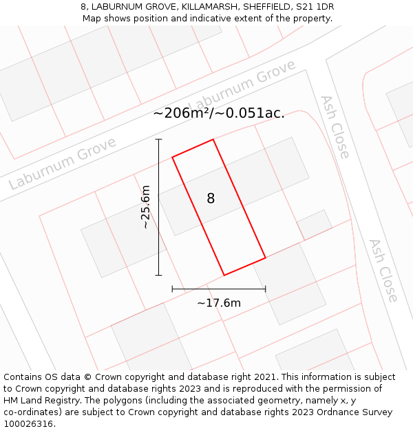 8, LABURNUM GROVE, KILLAMARSH, SHEFFIELD, S21 1DR: Plot and title map