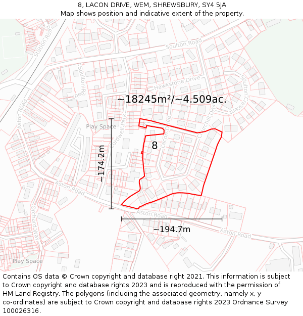 8, LACON DRIVE, WEM, SHREWSBURY, SY4 5JA: Plot and title map