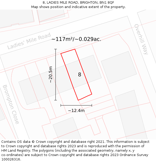 8, LADIES MILE ROAD, BRIGHTON, BN1 8QF: Plot and title map
