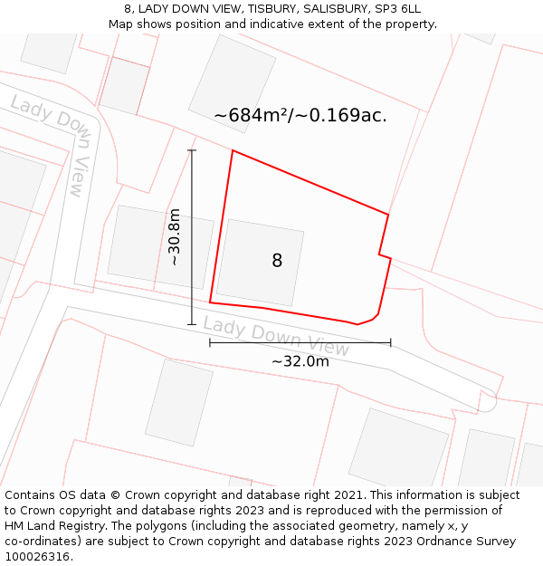 8, LADY DOWN VIEW, TISBURY, SALISBURY, SP3 6LL: Plot and title map