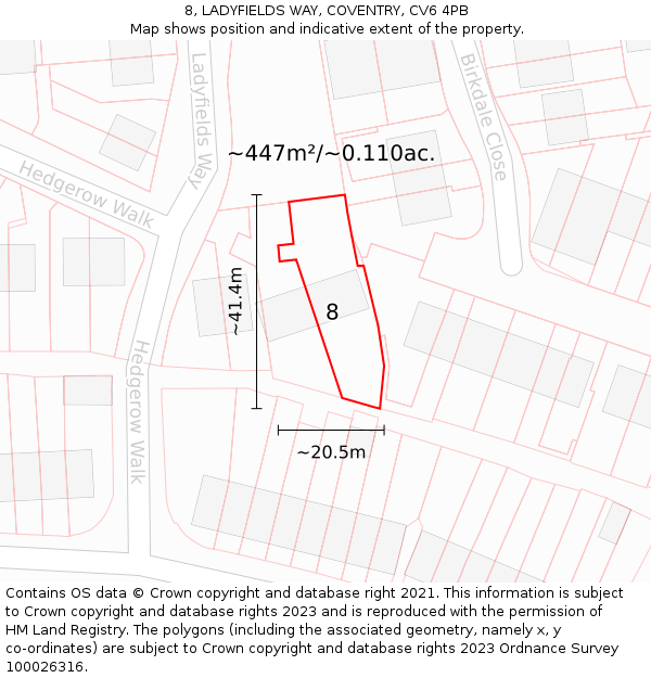 8, LADYFIELDS WAY, COVENTRY, CV6 4PB: Plot and title map