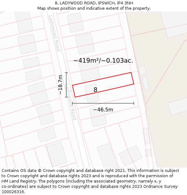8, LADYWOOD ROAD, IPSWICH, IP4 3NH: Plot and title map