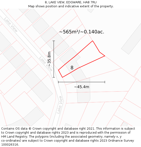 8, LAKE VIEW, EDGWARE, HA8 7RU: Plot and title map