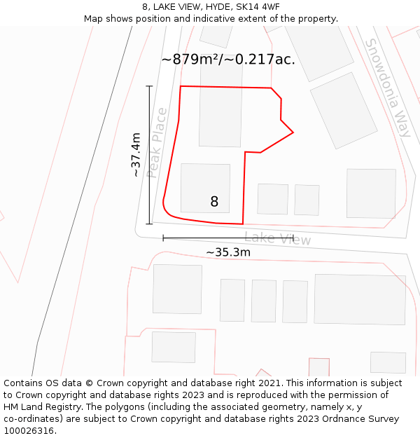 8, LAKE VIEW, HYDE, SK14 4WF: Plot and title map