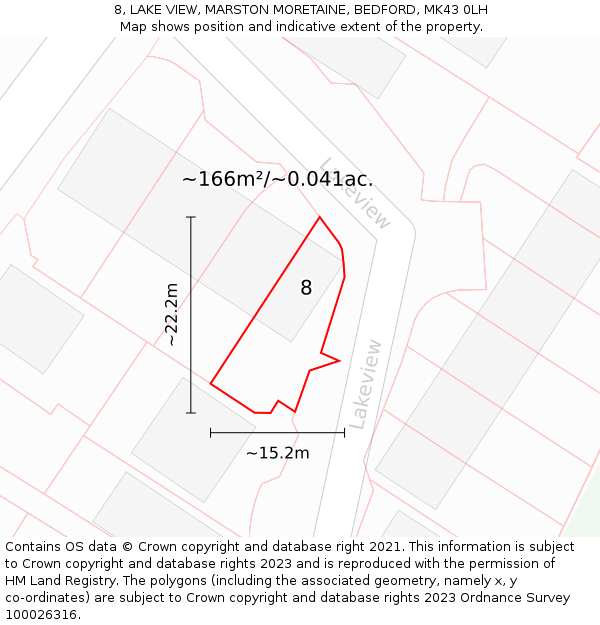 8, LAKE VIEW, MARSTON MORETAINE, BEDFORD, MK43 0LH: Plot and title map