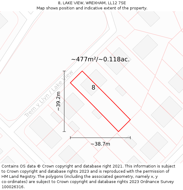 8, LAKE VIEW, WREXHAM, LL12 7SE: Plot and title map