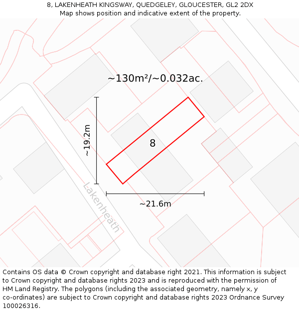 8, LAKENHEATH KINGSWAY, QUEDGELEY, GLOUCESTER, GL2 2DX: Plot and title map