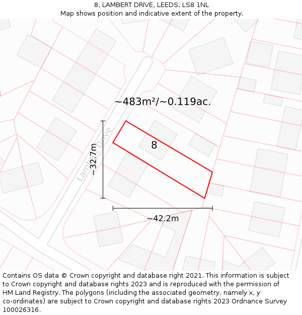 8, LAMBERT DRIVE, LEEDS, LS8 1NL: Plot and title map