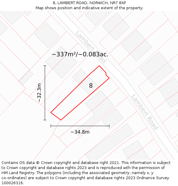 8, LAMBERT ROAD, NORWICH, NR7 8XP: Plot and title map