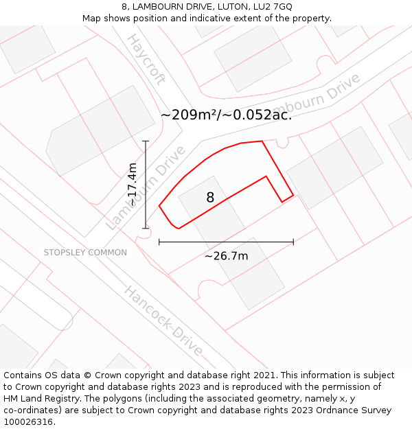 8, LAMBOURN DRIVE, LUTON, LU2 7GQ: Plot and title map