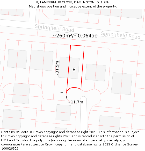 8, LAMMERMUIR CLOSE, DARLINGTON, DL1 2FH: Plot and title map