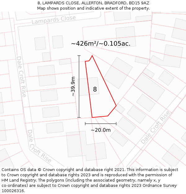 8, LAMPARDS CLOSE, ALLERTON, BRADFORD, BD15 9AZ: Plot and title map