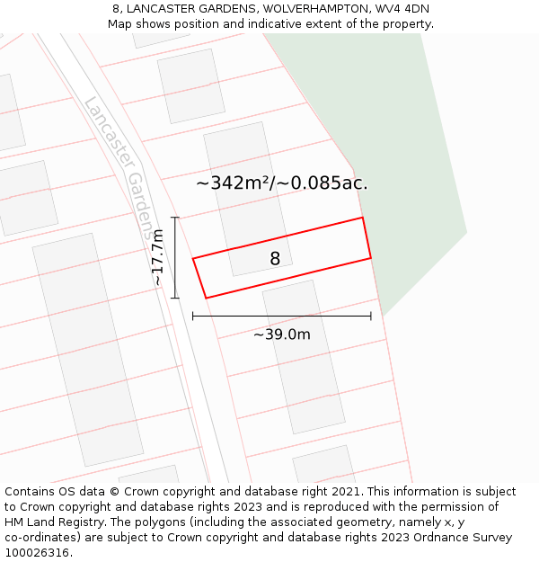 8, LANCASTER GARDENS, WOLVERHAMPTON, WV4 4DN: Plot and title map