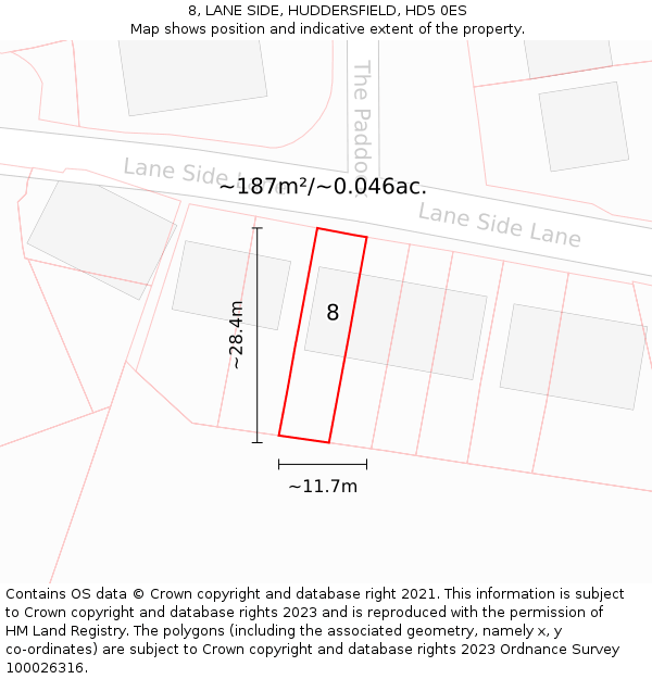 8, LANE SIDE, HUDDERSFIELD, HD5 0ES: Plot and title map