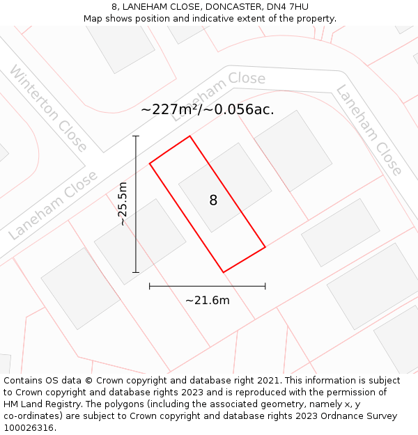 8, LANEHAM CLOSE, DONCASTER, DN4 7HU: Plot and title map