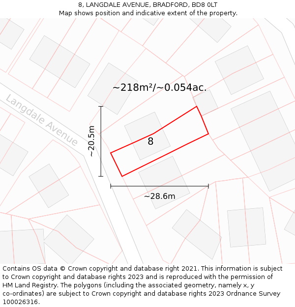 8, LANGDALE AVENUE, BRADFORD, BD8 0LT: Plot and title map