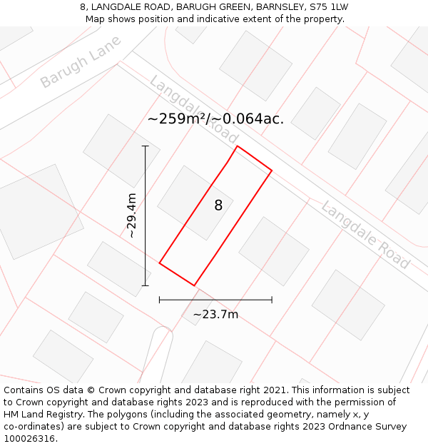 8, LANGDALE ROAD, BARUGH GREEN, BARNSLEY, S75 1LW: Plot and title map