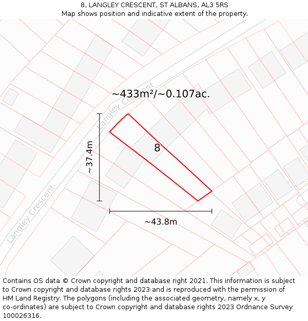 8, LANGLEY CRESCENT, ST ALBANS, AL3 5RS: Plot and title map