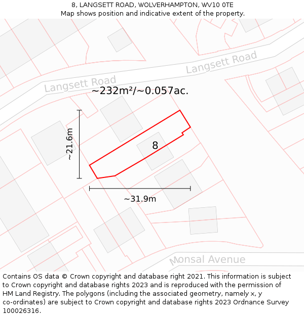 8, LANGSETT ROAD, WOLVERHAMPTON, WV10 0TE: Plot and title map