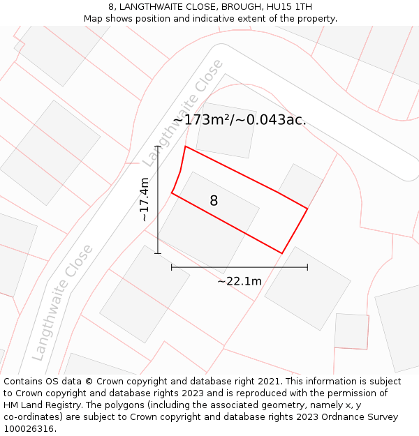 8, LANGTHWAITE CLOSE, BROUGH, HU15 1TH: Plot and title map