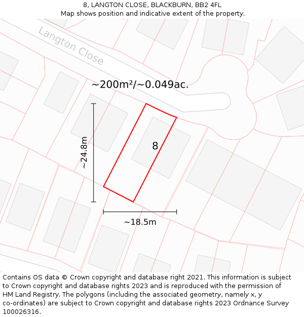 8, LANGTON CLOSE, BLACKBURN, BB2 4FL: Plot and title map