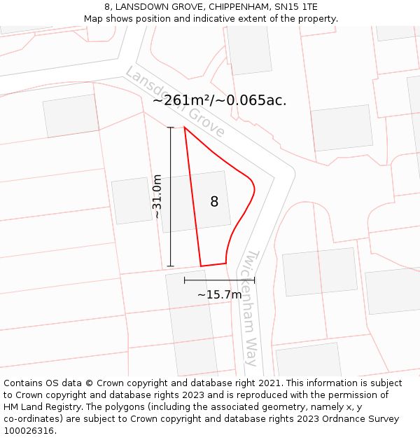 8, LANSDOWN GROVE, CHIPPENHAM, SN15 1TE: Plot and title map