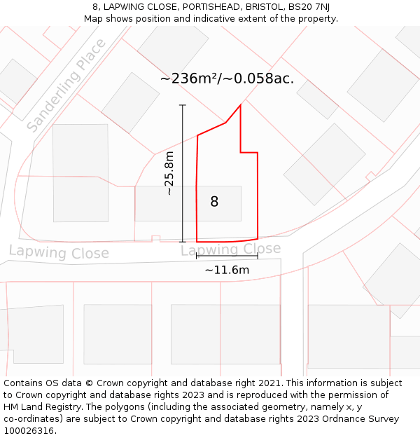 8, LAPWING CLOSE, PORTISHEAD, BRISTOL, BS20 7NJ: Plot and title map