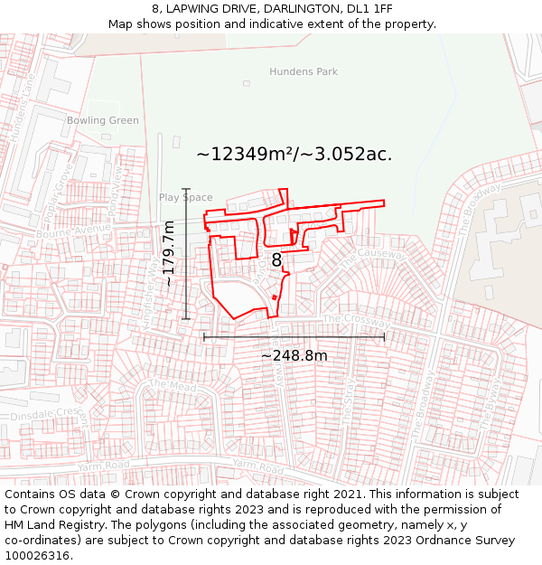 8, LAPWING DRIVE, DARLINGTON, DL1 1FF: Plot and title map